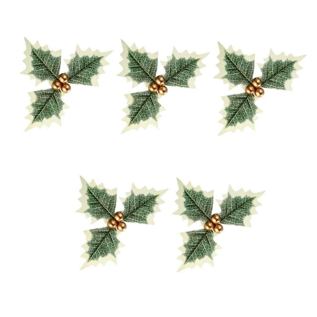 5 piezas de adornos de bayas falsas de hojas de Navidad, manualidades, flores con hojas para decoración artesanal de árboles de Navidad , oro