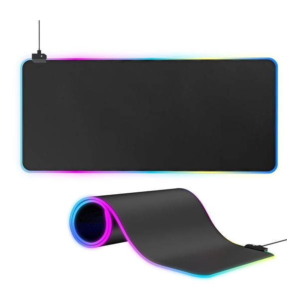 RGB Large Extended Gaming Keyboard Mouse Pad, 35.43 × 15.75 Inch, 12 LED Lighting Modes, Soft Smooth Surface, Anti-Slip Rubber Base, Waterproof Stain Resistant Glowing Desk Mat for Keyboard and Mouse