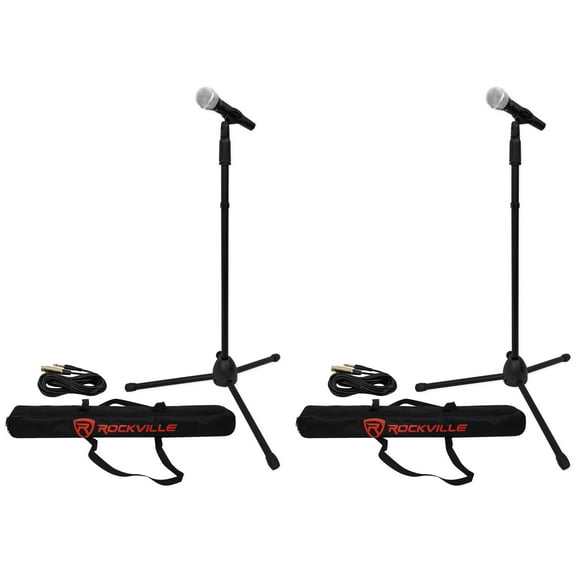 (2) Rockville Pro MIc Kit 1 Metal Microphones   Mic Stands   Carry Bags   Cables