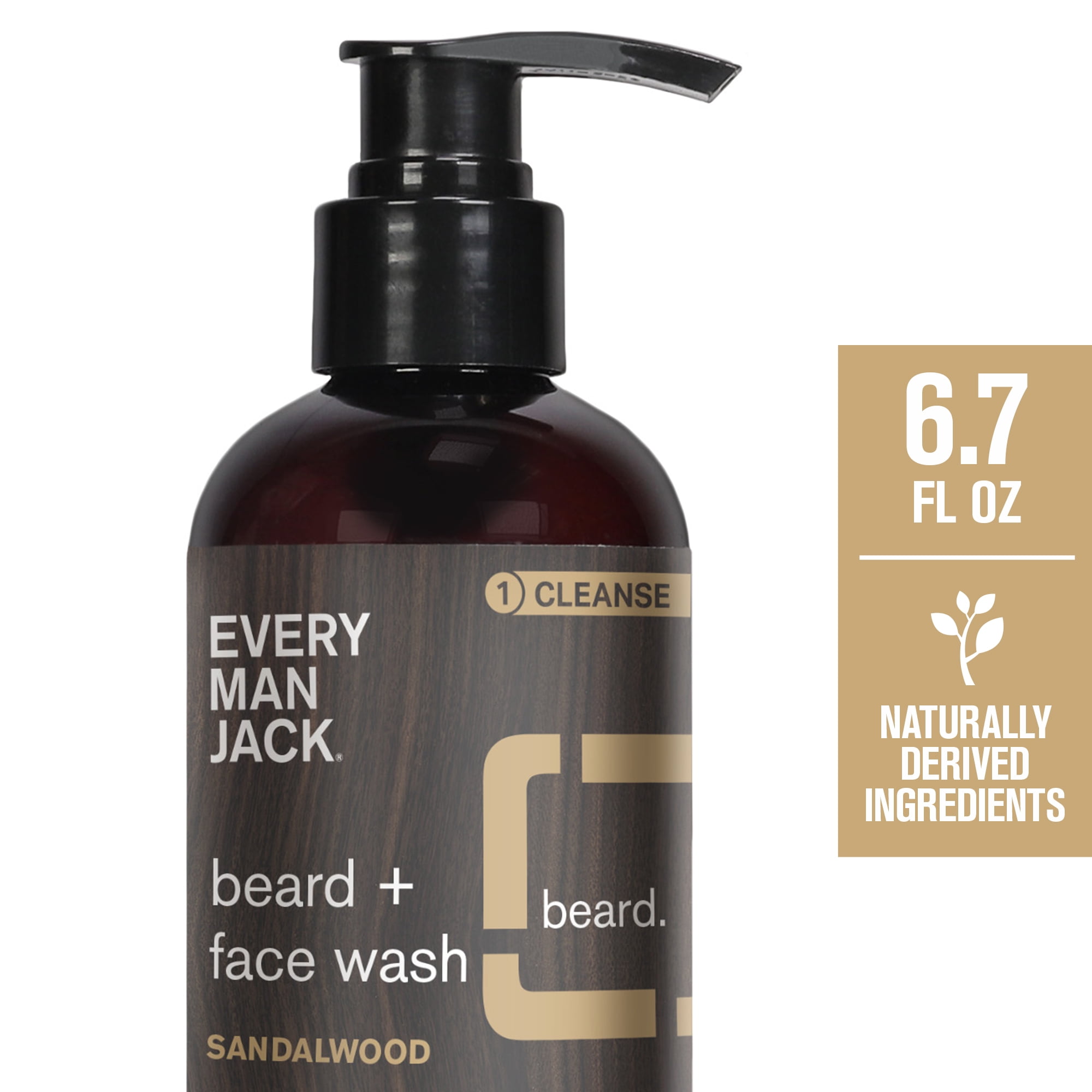Every Man Jack Sandalwood Beard and Face Wash for Men, Naturally Derived, 6.7 fl oz