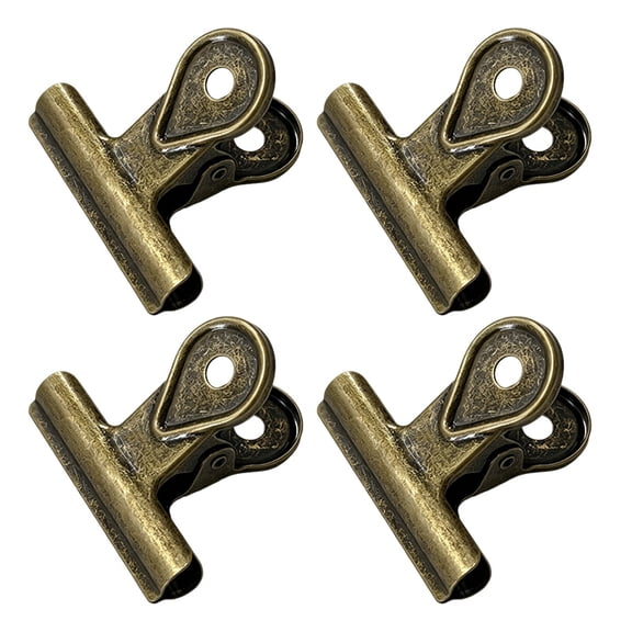 4pcs Metal Clips Large Bronze Bulldog Clips with Hole Bull Binder Paper Clip Multi-Purpose for Tags Bags Clamps Spring Seal Clamps for Sealing Storage Hanging
