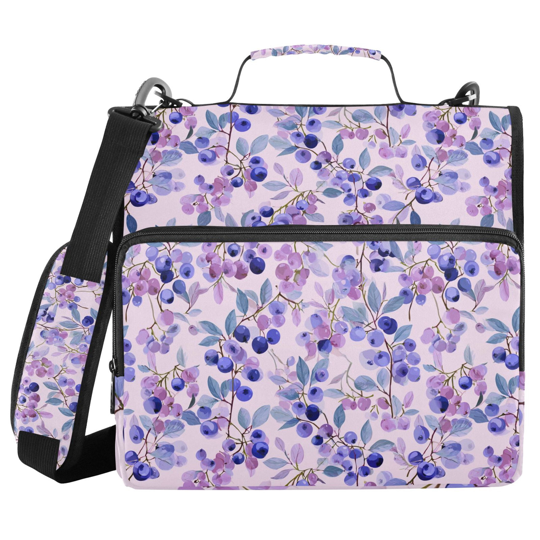 Zipper Binder Purple Blueberry 1.5 Inch Binder Folder Bag with Shoulder Strap and Handle