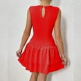 thumbnail image 5 of Ruffle Midi Dresses For Women Casual Daily Crew Neck Sleeveless Solid Color Pleated Short Dresses for Women Trendy Red M, 5 of 8
