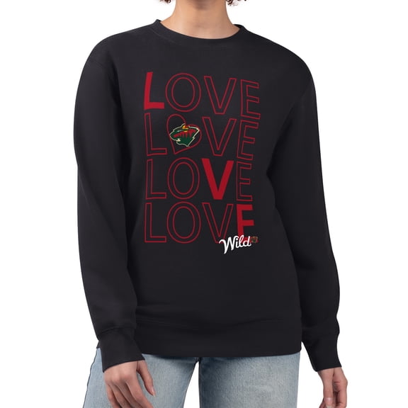 Women's G-III 4Her by Carl Banks  Black Minnesota Wild Lots Of Love Team Logo Graphic Pullover Sweatshirt