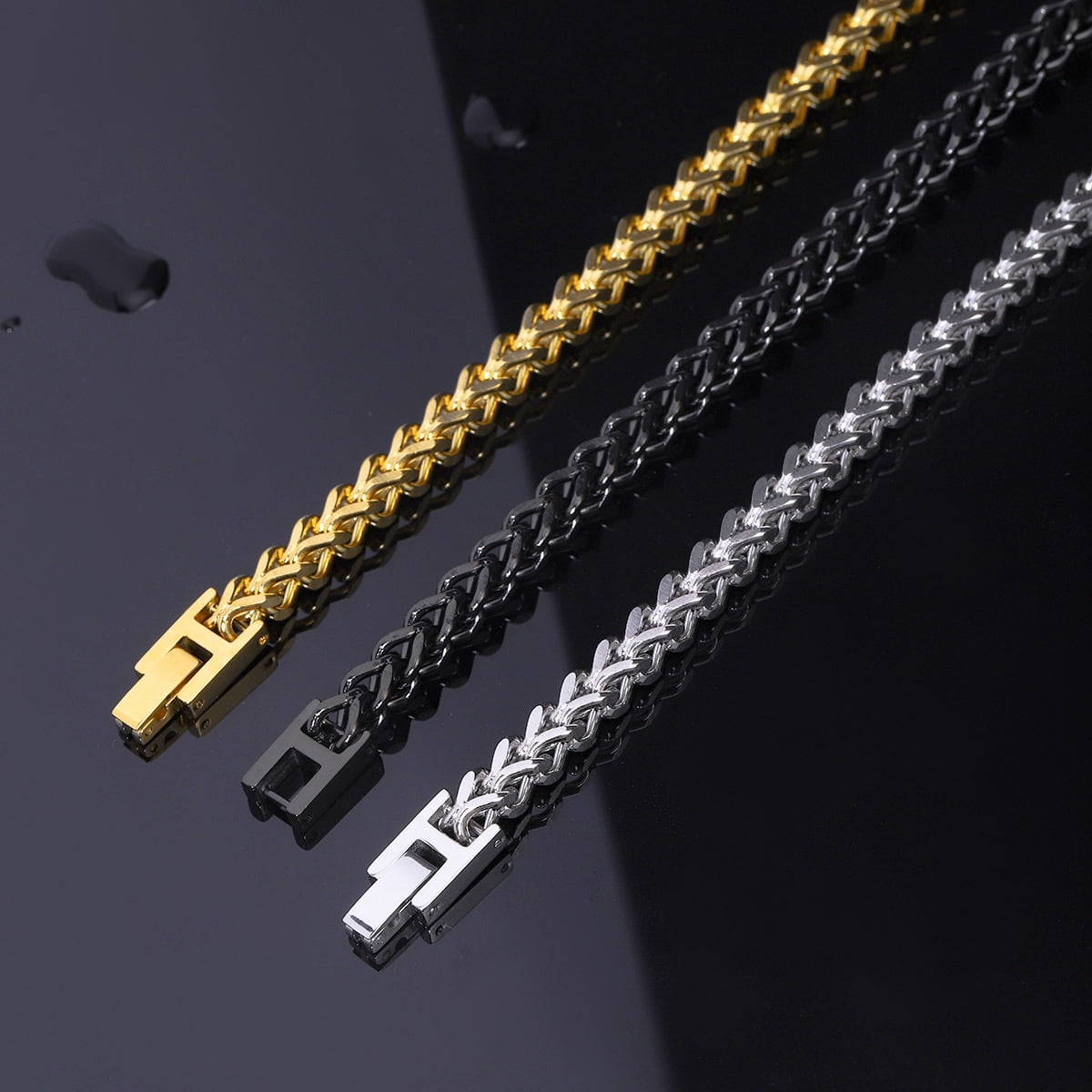 Brand New Summer Men's Hip-Hop Style Stainless Steel Cuban Chain Bracelet with Stylish Folding Clasp, Franco Bracelet