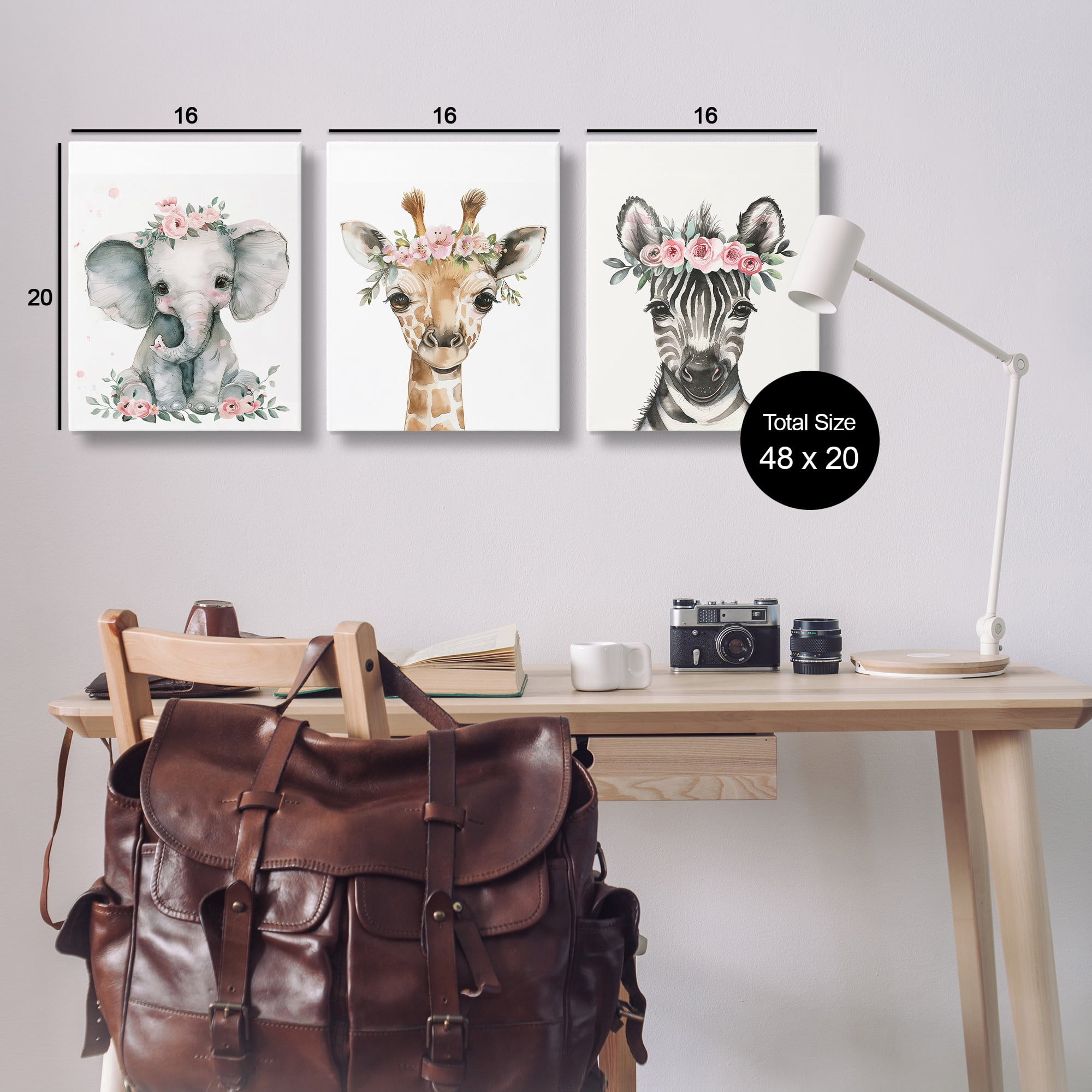 Stupell Industries Pink Rose Jungle Animals Animals Painting Wrapped Canvas Art Print Wall Art, 16 x 20, Set of 3