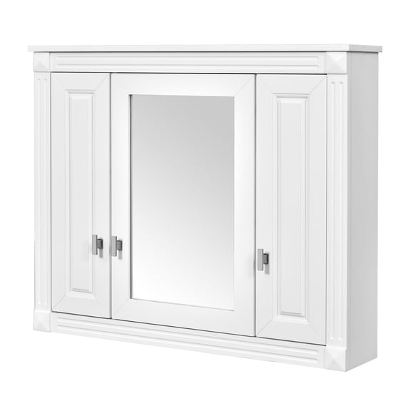 Over-the-Toilet Bathroom Wall Cabinet with Mirrored Door, 4-Shelf Wall-Mounted Medicine Cabinet, White