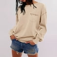 thumbnail image 6 of Womens Long Sleeve Shirts Fall Tops Casual Crewneck Loose with Pocket Trendy Clothes Beige S, 6 of 6
