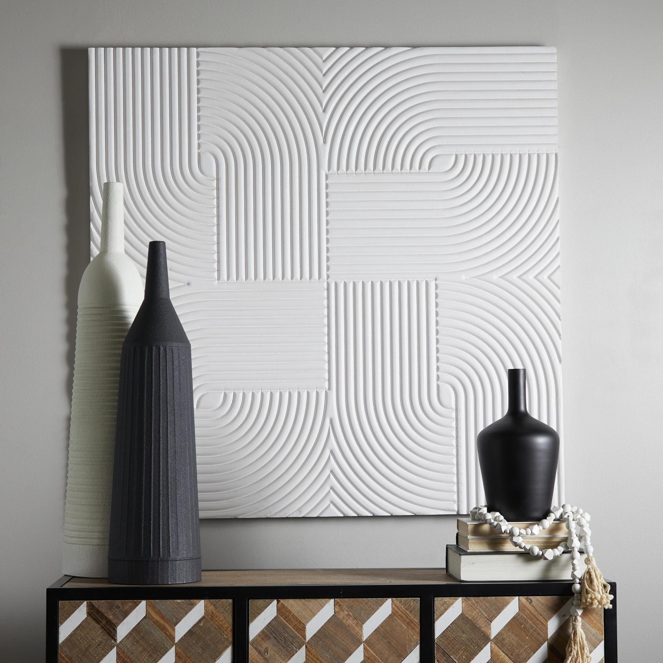 CosmoLiving by Cosmopolitan White Wooden Handmade Carved Geometric Wall Decor