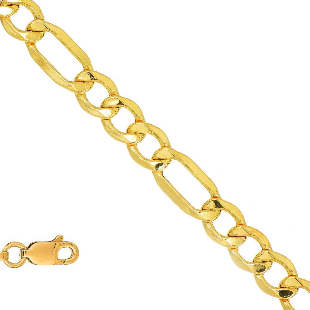 JewelStop 14k Semi-Solid Yellow Gold 5.4 mm Lite Figaro Bracelet 8.5 Inches Lobster Claw Clasp