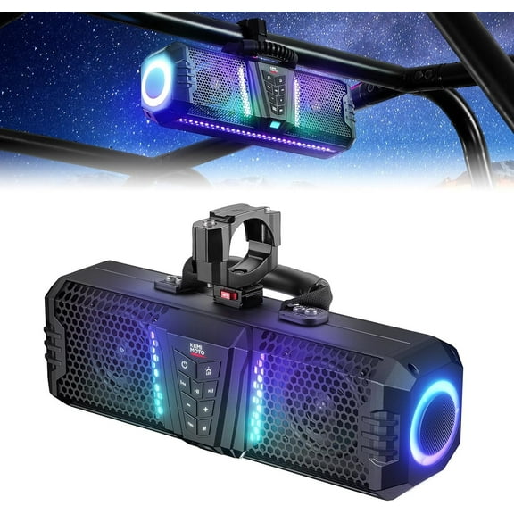 40B 16-inch UTV Sound Bar Built-in Battery RGB Music Sync Multicolor Lights 300W Peak Vehicle Speaker Bluetooth for Golf Cart Boat 1"-2" Roll Bar