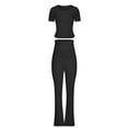 thumbnail image 5 of Women's Yoga Lounge Sets qolati Mock Neck Short Sleeve Cropped Tops and Low Rised Flare Pants Tracksuit Y2k Slim Fitted 2 Piece Casual Outfits Pajamas, 5 of 7