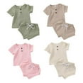 thumbnail image 2 of XBASW Newborn Baby Boy Girl Waffle T-Shirt Set Infant Solid Color Short-Sleeved Tees Top + Shorts Summer Unisex 2PCS Outfit 0-3Y, 2 of 9
