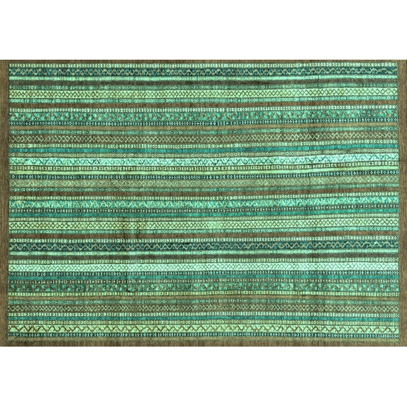 Ahgly Company Machine Washable Indoor Rectangle Abstract Turquoise Blue Modern Area Rugs, 8' x 12'