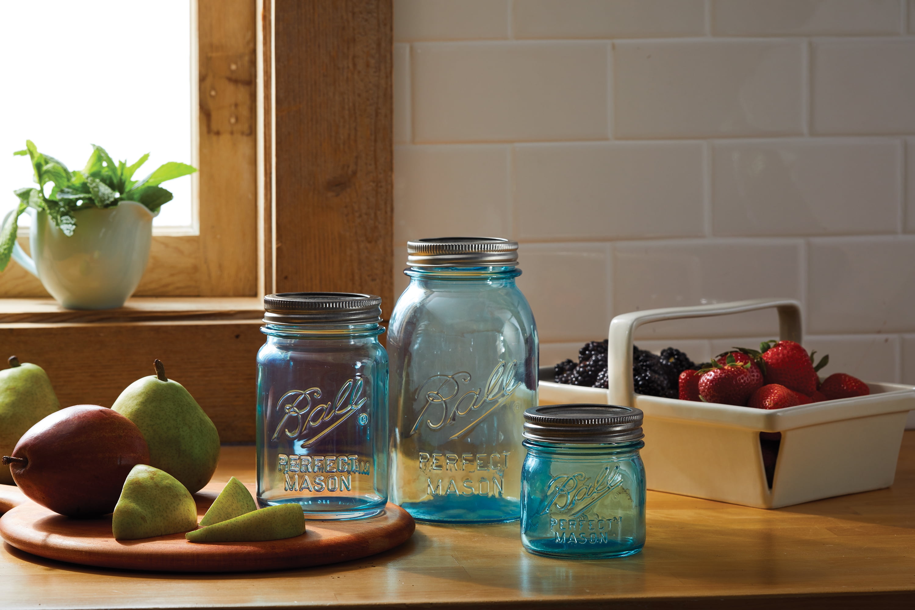 Ball Aqua Vintage Regular Mouth Quart 32-oz. Glass Mason Jars, 4-pack