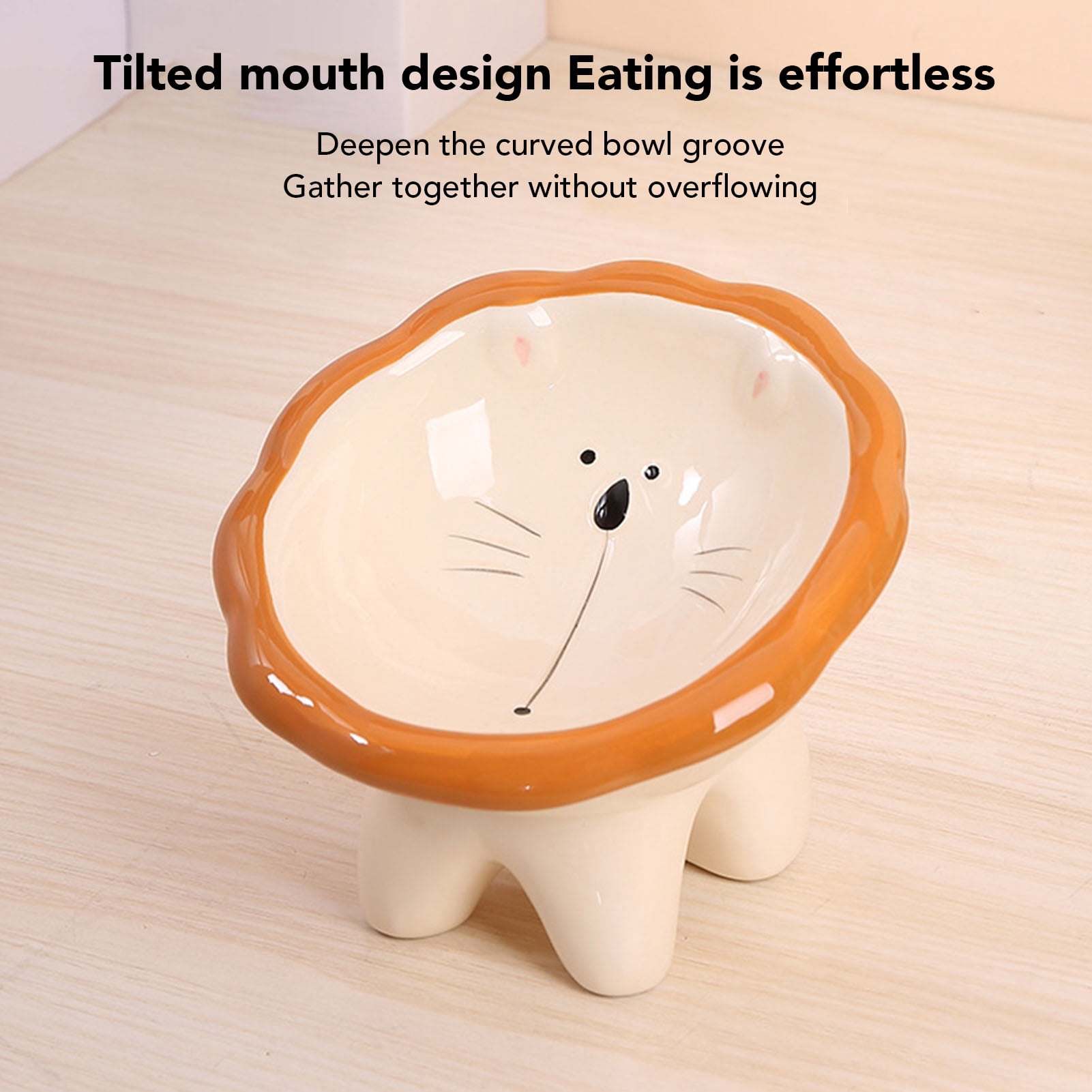 Yajisi Tilted Elevated Ceramic Pet Food Bowl for Cats and Dogs, Adorable Lion Design Anti-Spill Feeder, 6.1 inches / 15.5 cm Green