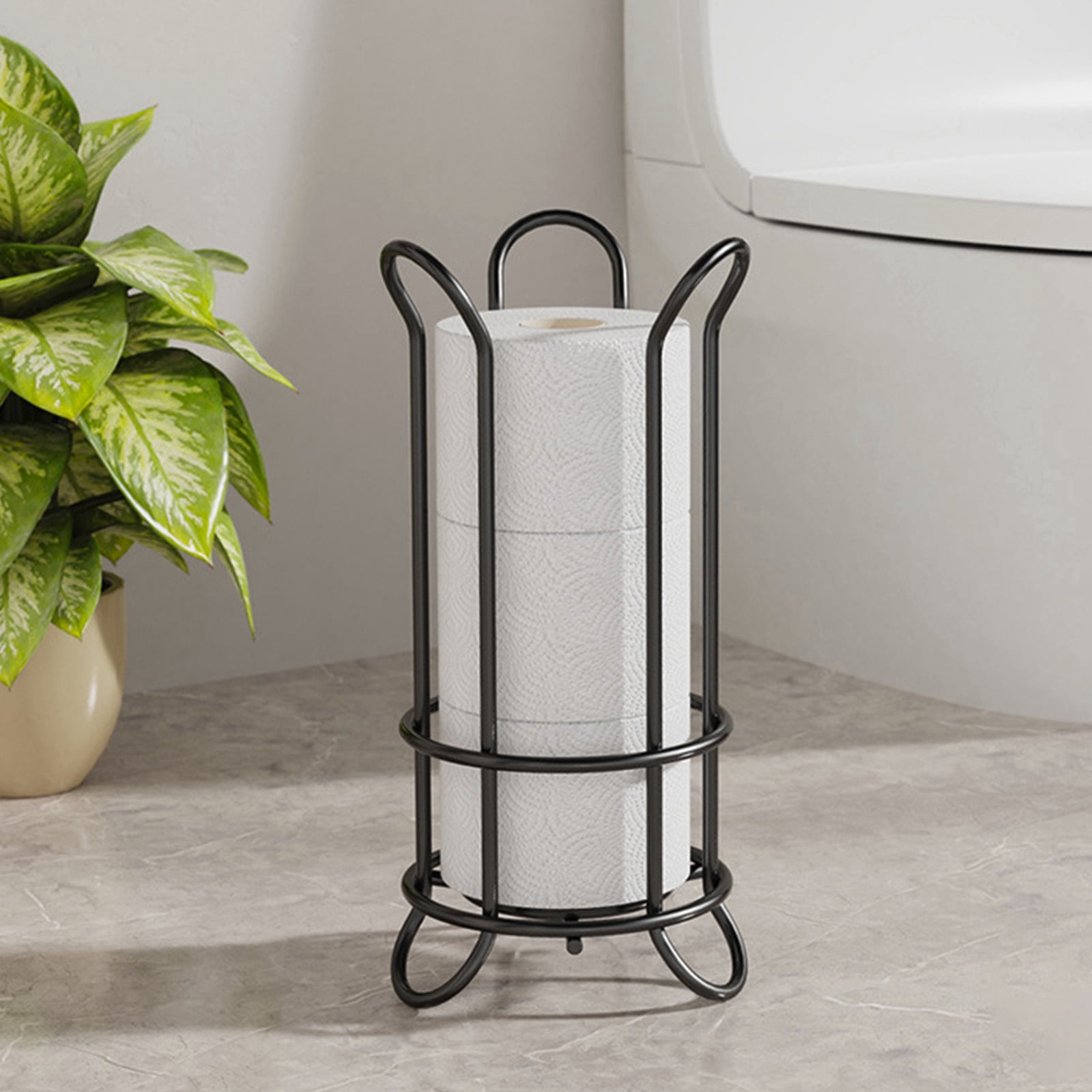 Litrail Black Freestanding Paper Towel Holder - No Assembly Metal Stand, 3-Roll Capacity for Kitchen/Bathroom, Space Saving Countertop Organizer