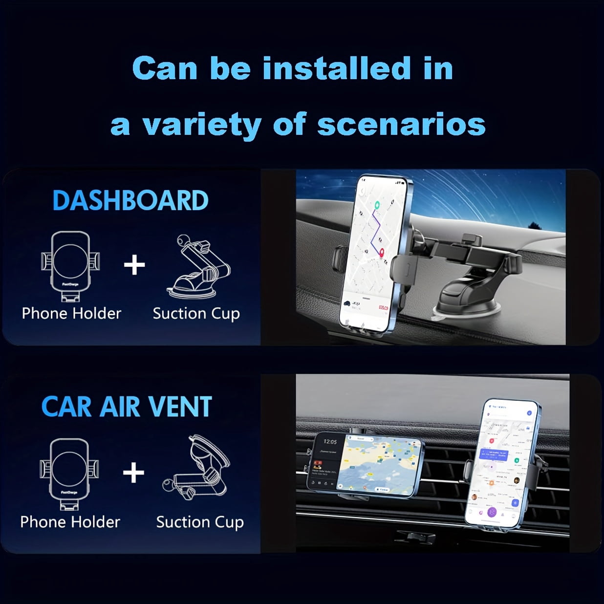 15W Wireless Car Charger | Auto-Clamping Car Mount, Fast Charging, Compatible with for iphone 17 16 15, 14, 13, 12, 11 Pro Max, Xs, for samsung,,,, S10+, USB Type-C