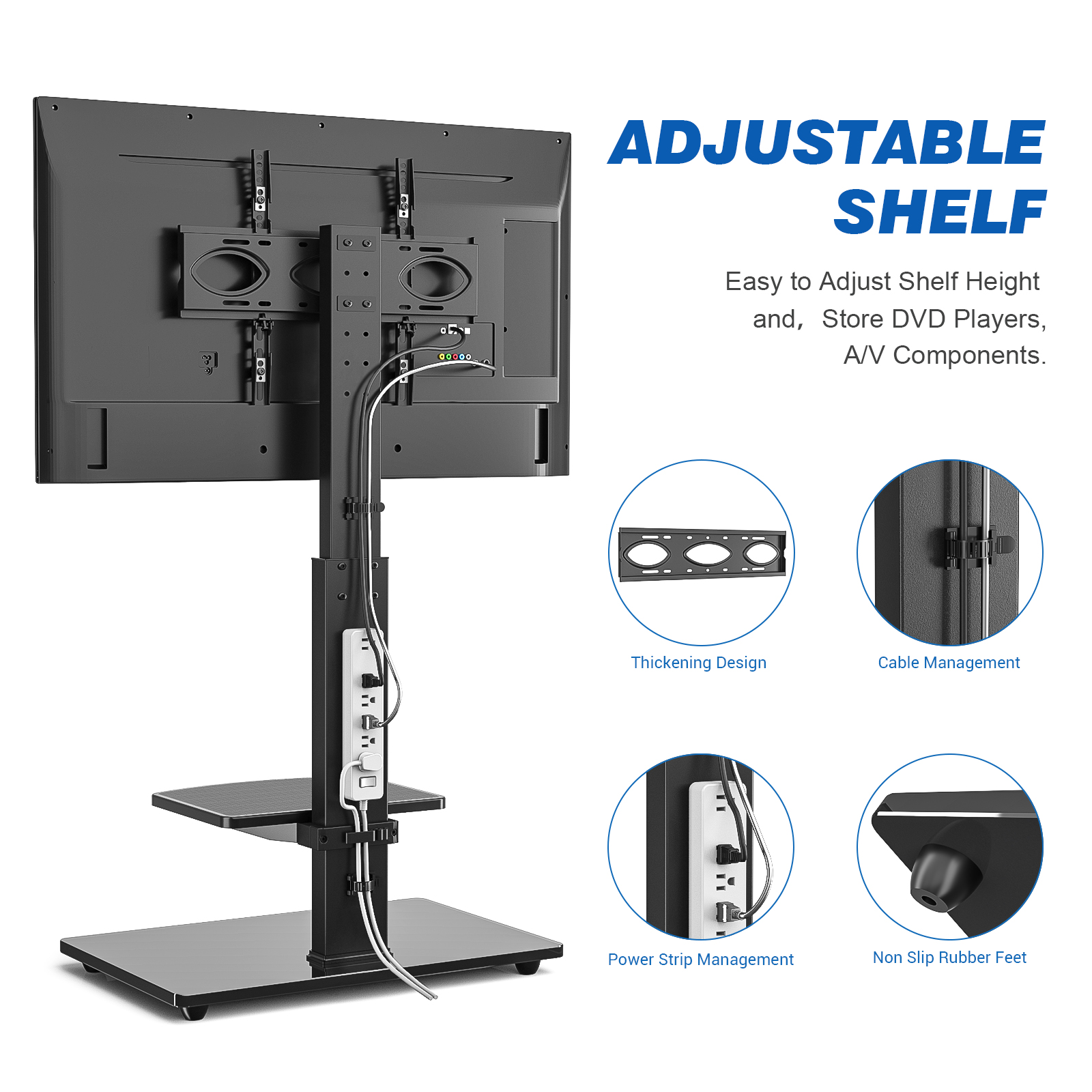 RTVR Floor TV Stand with Mount for 32-70 inch Flat Screens, Black Swivel TV Stand with Adjustable Shelf