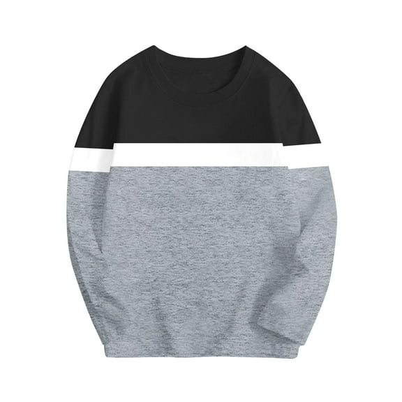 Efsteb Girls' Fashion Long Sleeve Shirts Crew Neck Long Sleeve T Shirts Comfy Soft Casual Loose Color Block Patchwork Graphic Tee Pullver (Black,9 Years)