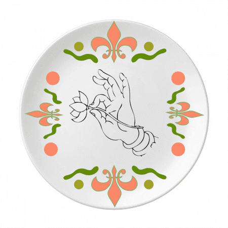 

Culture Hand Lotus Line Drawing Pattern Flower Ceramics Plate Tableware Dinner Dish