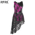 thumbnail image 2 of Vestido de baile de Jazz para niñas, sin mangas, escote redondo, estilo de telas combinadas, lentejuelas brillantes, dobladillo Irregular, traje de leotardos de baile, 2 of 5