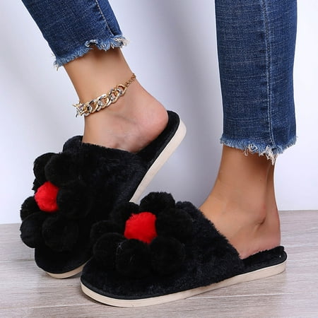 

Slippers for Women Women s Fashion Colored Flower Decorated Plush Warm Closed-Toe Shoes Slippers Black 8 Slippers for Men