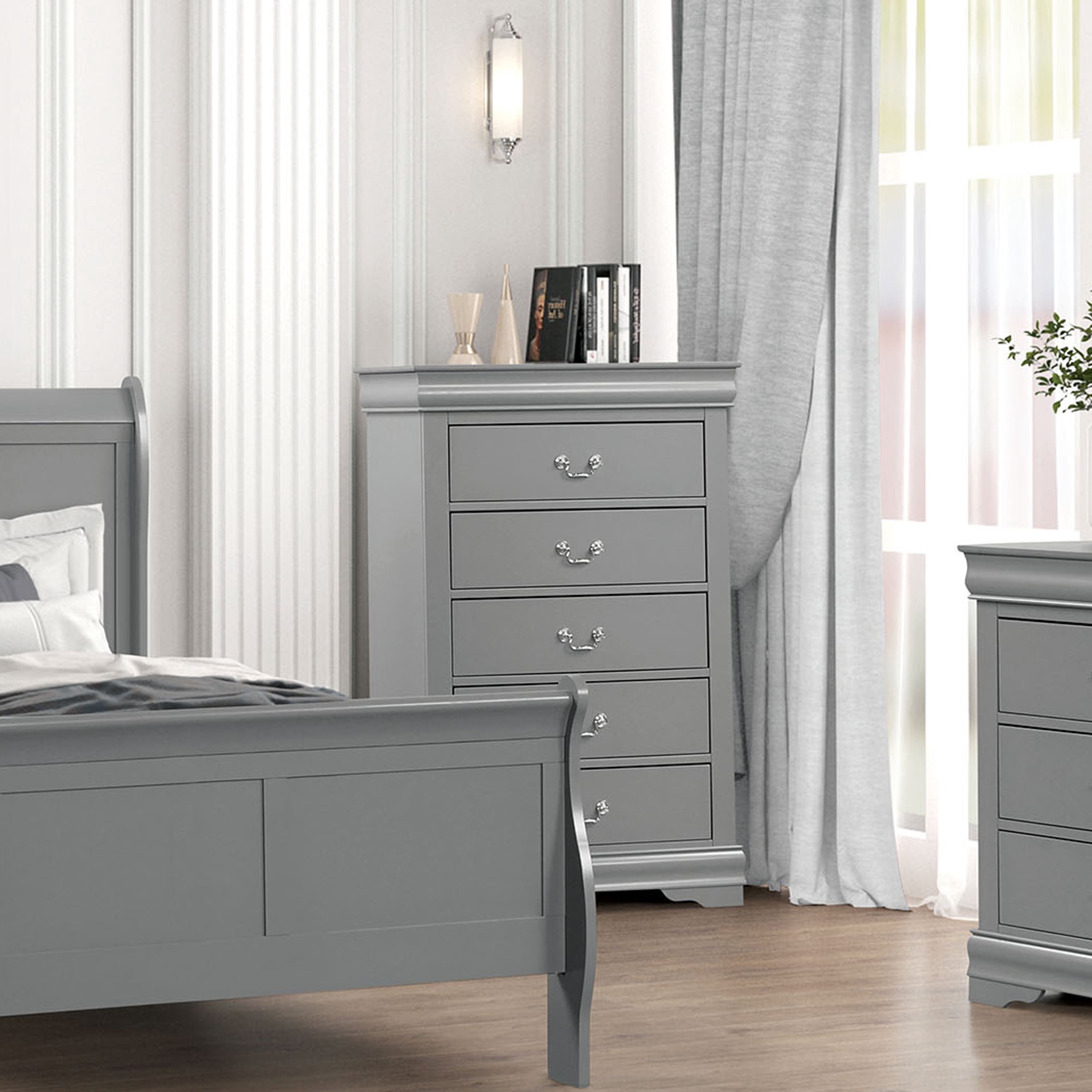 Furniture of America Vrai Modern 5-Drawer Vertical Dresser, Gray