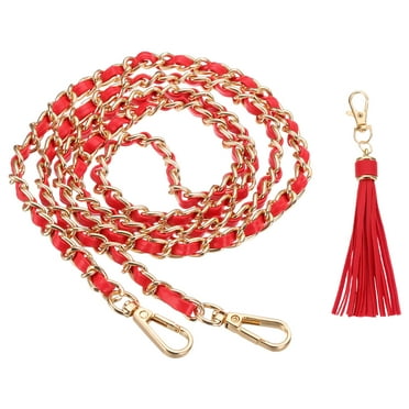 Uxcell Purse Chain Strap, 47 Inch Leather Chain Straps Purse Strap Replacement Flat Chain Strap with Tassel for Crossbody Bag Handbag Woman, Red/Gold