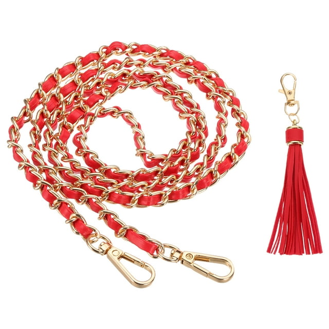 Correa de Cadena para Bolso Uxcell, Correas de Cuero de 47 Pulgadas, Reemplazo de Correa Plana con Fleco para Bolso Cruzado de Mujer, Rojo/Dorado