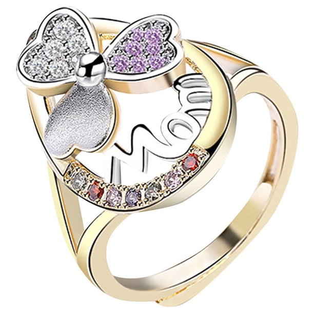 Anillo de corazón con diamantes de imitación chapados en oro para mujeres y niñas, anillo con letras MOM Wmkox8yi sjalhkljlk1908