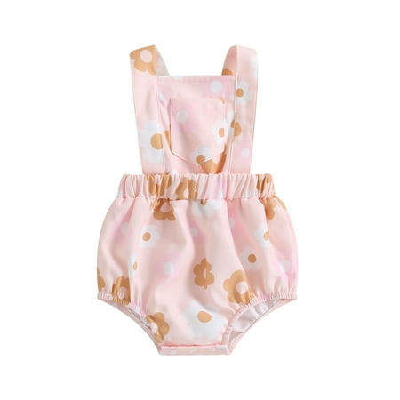 

Suanret Newborn Baby Girls Summer Romper Sleeveless Print Elastic Waist Bodysuit Newborn Backless Overalls Jumpsuit Pink Floral 6-12 Months