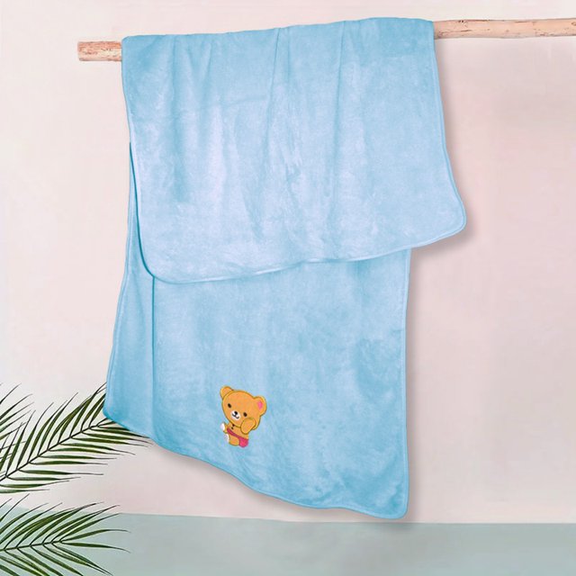 Toalla de baño para niños MELOCOTTON HOGAR Microfibra Azul Claro - Oso
