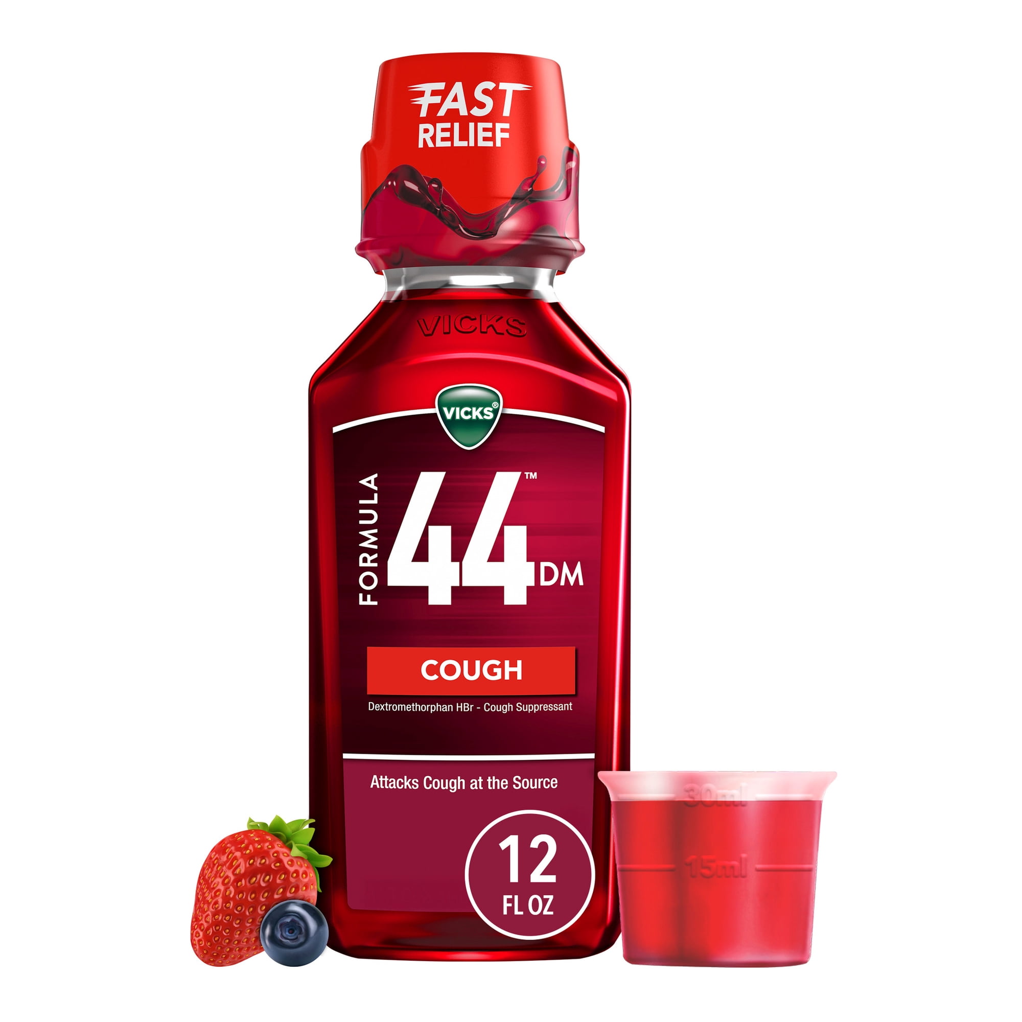 Vicks Formula 44 DM Cough Liquid, Cough Medicine for Adults, Berry, 12 fl oz