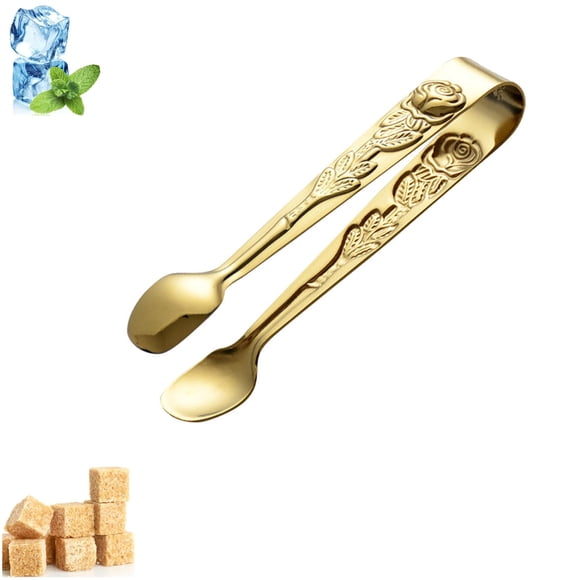 Mini Pinzas Para Servir, Pinzas Para Cubitos De Azúcar De Acero Inoxidable Con Patrón De Rosa De 4 Pulgadas, Pinzas Para Hielo Pequeñas Plateadas Para Fiesta De Té Y Café (Dorado)