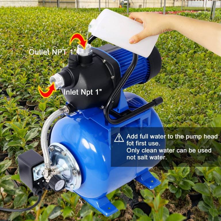 1.6HP Shallow Well Pump with Pressure Tank, Garden Water Pump, Irrigation  Pump with Automatic Jet Pump and Stainless Steel Head, Electric Water  Pressure Booster Pump for Home Garden (Blue) 