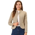 thumbnail image 1 of Chaqueta Allegra K con bolsillo y cuello levantado para mujer abrigo corto peplum Caqui XS, 1 of 5