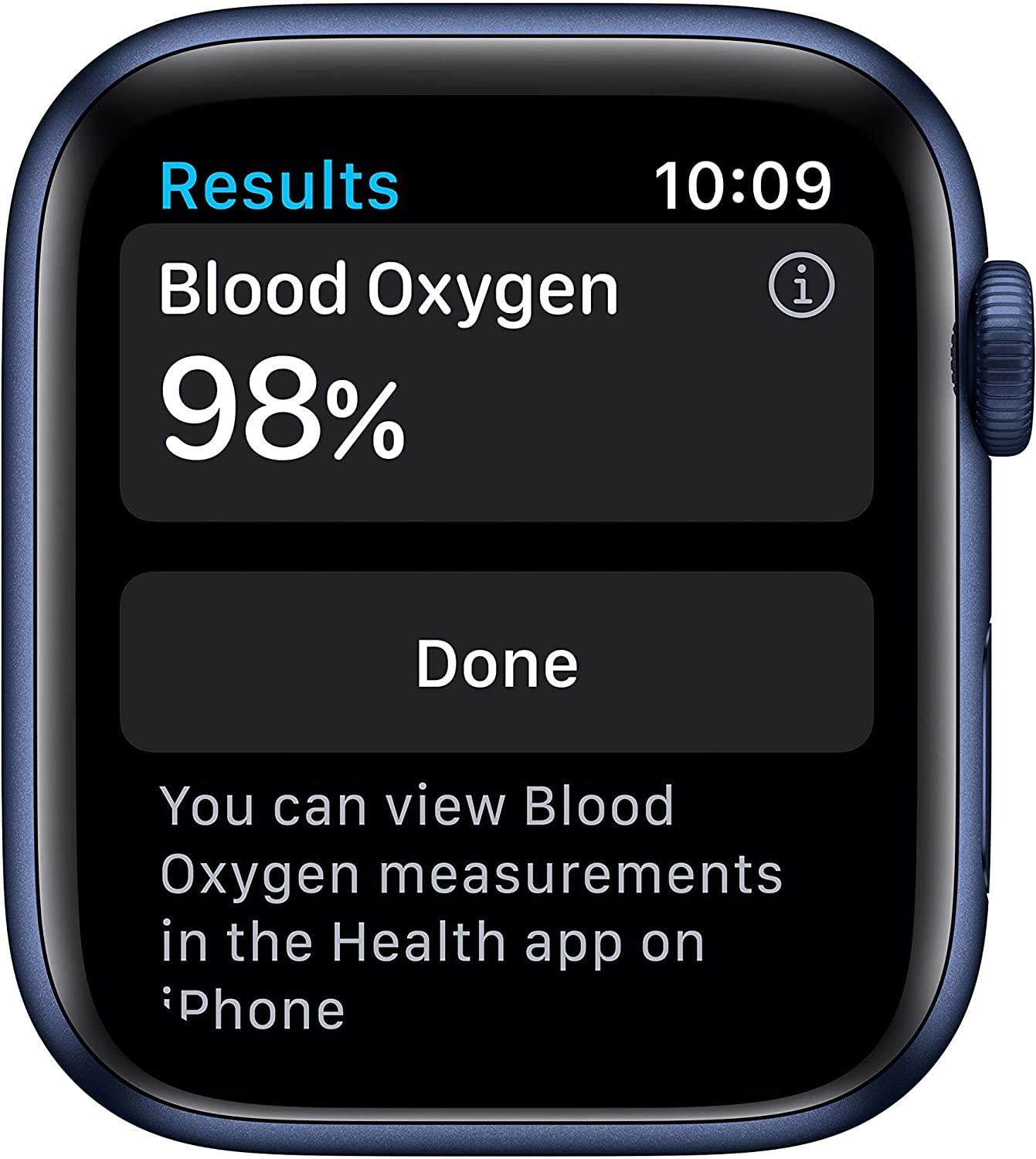 Restored Apple Watch Series 6 (GPS, 44 mm) Blue Aluminum Case with Deep Navy Band Bundle 5 Bonus Bands, Charging Stand, Screen Protector, & 2 amp charger (Refurbished)