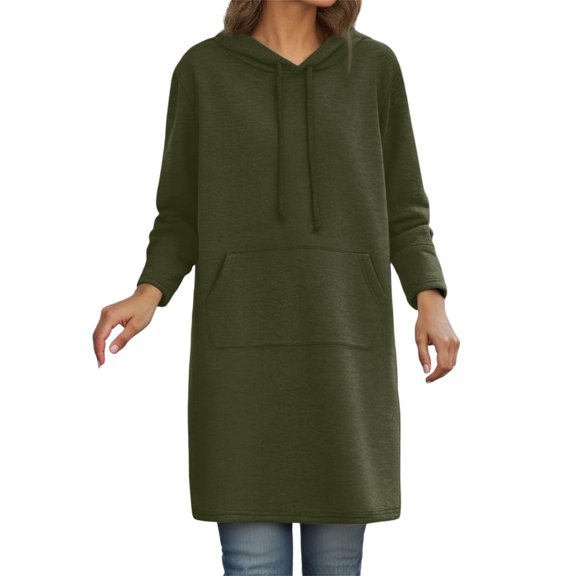 FYDUU Plus Size Women's Hoodies Dress Long Sweatshirts Dresses Loose Fit Hooded Pullover Tunic Sweatshirt Tops Fall Winter Outfits Comfy Coat Outwear