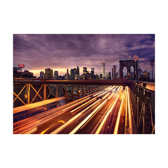 Ambesonne City Jigsaw Puzzle, Brooklyn Bridge Traffic, Heirloom-Quality Fun Activity for Family Durable Cardboard, 1000 pcs, Lilac Dark Orange Yellow