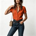 thumbnail image 6 of IUYRTFE Women's Short Sleeve Collared Button Down Shirt Relaxed Fit Stretch Casual Summer Blouse, 6 of 7