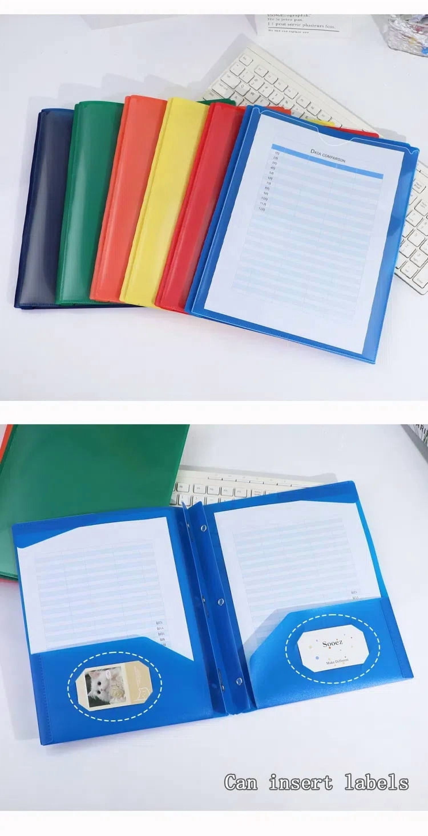 7 Pcs Plastic Folders with Clear Front Pockets Heavy Duty File Folders with 2 Pockets and Card Slot for Student Communication School Office Presentation Report