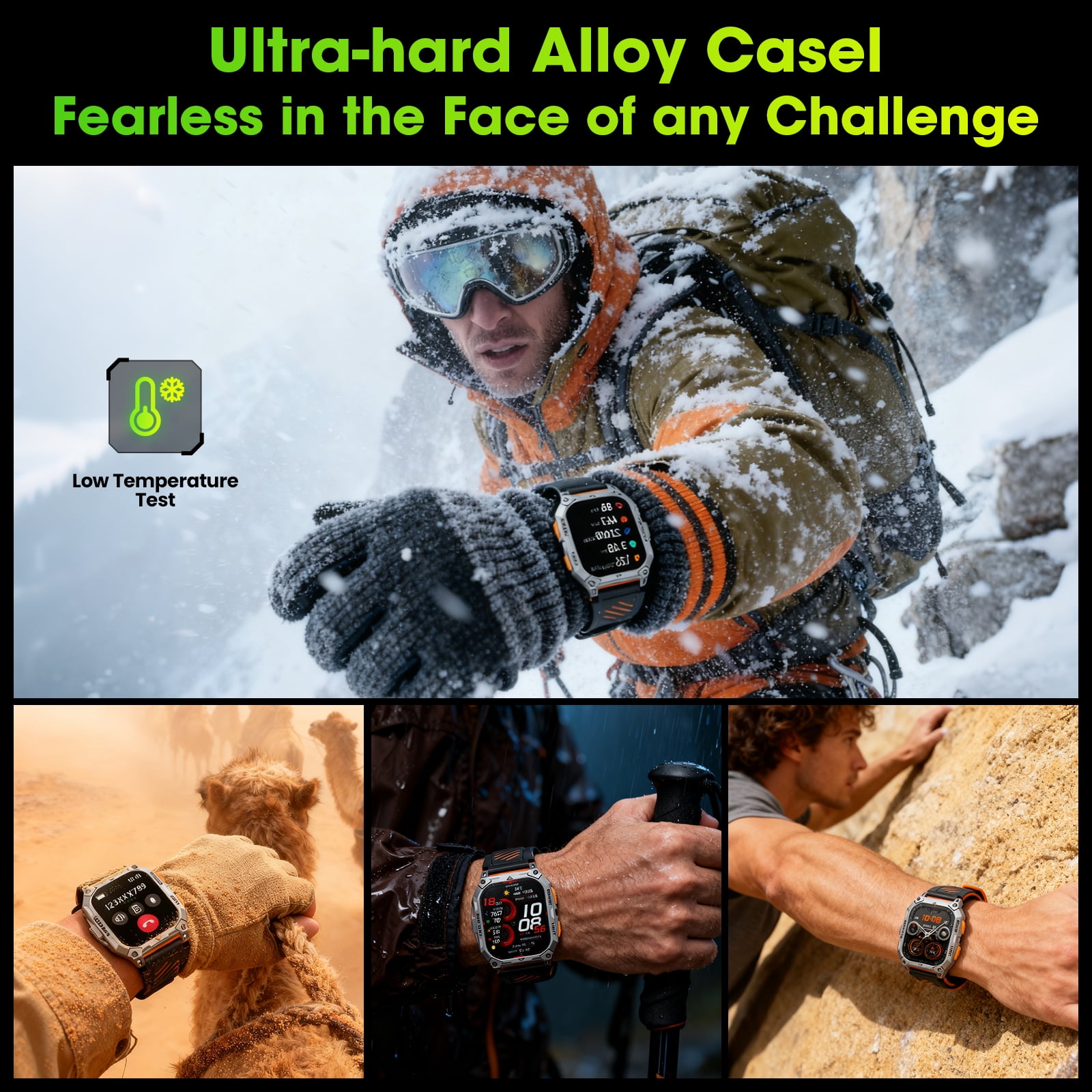 Haulvean Military Smart Watch for Men 2.01 inch with 1000mAh/IP68 Waterproof/Answer/Make Calls/100+ Sport Modes/Outdoor Sports/Fitness Tracker Watches fits for Android and Iphone Devices (Black)