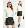 thumbnail image 2 of SSLR Oversized T-Shirts for Women Long Sleeve Crop Tops Henry Neck Waffle Ribbed Top, 2 of 8