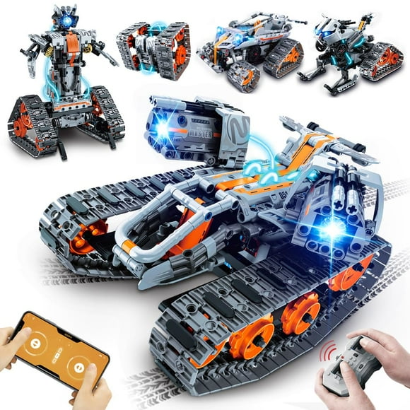 HOGOKIDS Ensemble de Construction 5 en 1 avec Lumière LED - Kit de Jouets de Construction avec Application et Voitures Télécommandées, Char Robot RC Traîneau 604 Pcs, Cadeaux de Jouets pour Enfants Garçons Filles