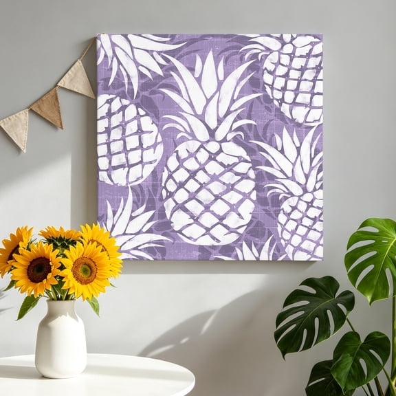 Light Purple Pineapple Canvas Wall Art, Summer Country Vintage Tropical Botanical Fruits Framed Canvas Wall Decor Picture Print Artwork Decorations for Living Room Office Ready to Hang 12" x 12"