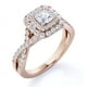 thumbnail image 1 of JeenMata Anillo de Compromiso Elegante de Oro Rosa de 10 K con Banda Retorcida, Diamante de Talla Cuadrada de 1 Quilate y Doble Halo Pavé, 1 of 5