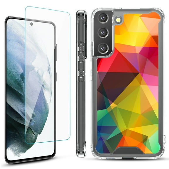 Shockproof Bumper Phone Case for Samsung Galaxy S22  / S22 Plus 5G, with Tempered Glass Screen Protector, by OneToughShield ® - Polygon