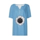 thumbnail image 4 of Fiudx Ofertas Flash Del Día Blusa de Manga Corta con Estampado de Moda para Mujer, Camiseta con Cuello En V, Tops Informales con Botones, 4 of 5