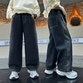 thumbnail image 2 of Wuxian Boys Casual Jeans Baggy Straight Leg Print Relaxed Fit Trousers High Waist Elastic Waist Loose Denim Pants With Pocket For Children Fashion Streetwear, 2 of 6